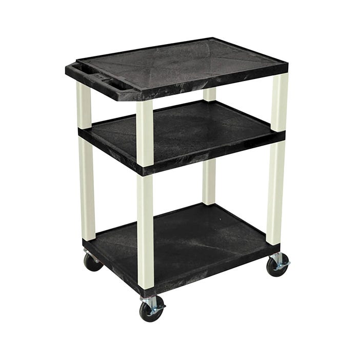 Luxor 3-Shelf Tuffy Cart Without Power, Blue Shelves, Black Legs, 24 x 18 x 34 Inches