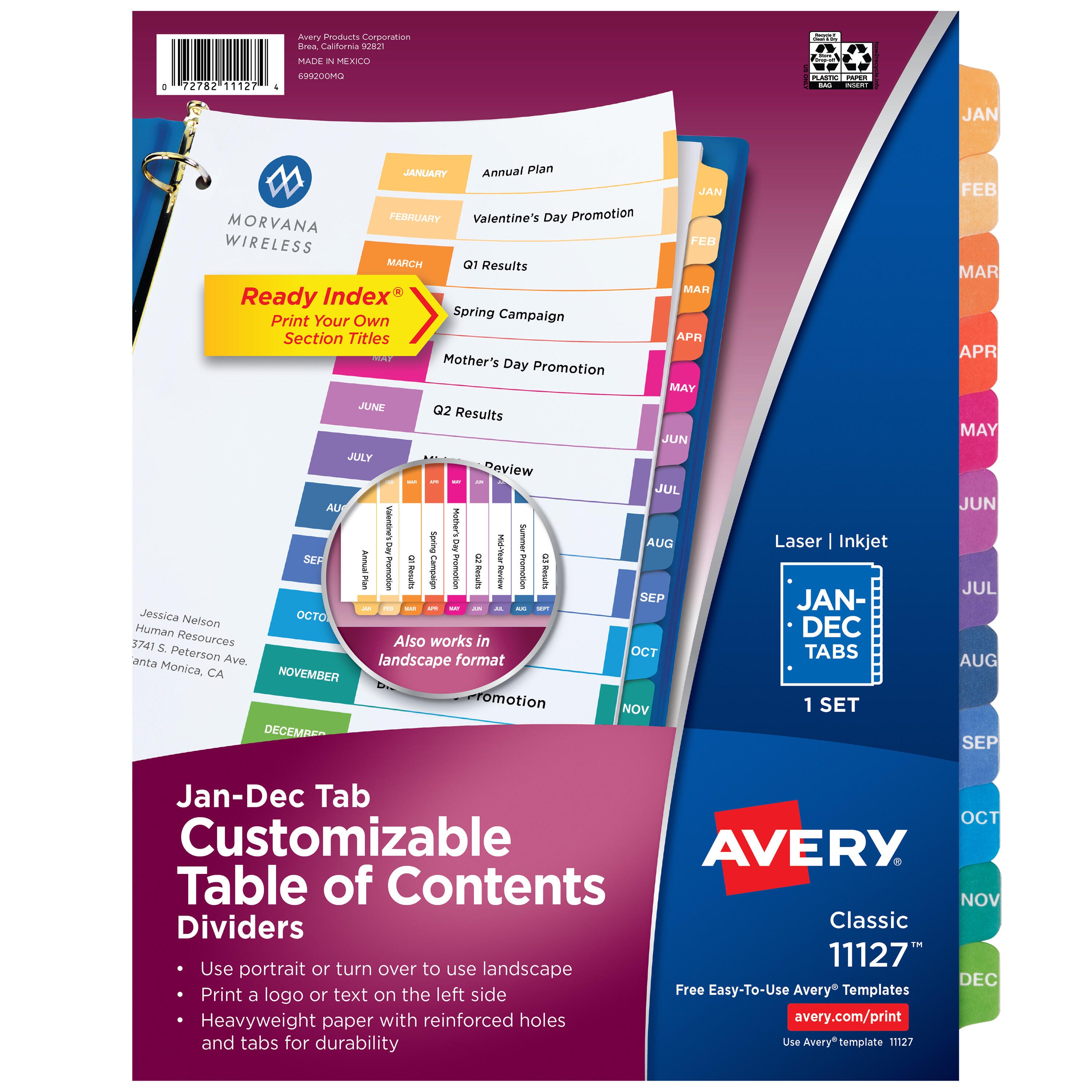 Image for Avery Ready Index Dividers, 12 Tab, Jan-Dec, Assorted Colors, 1 Set from School Specialty