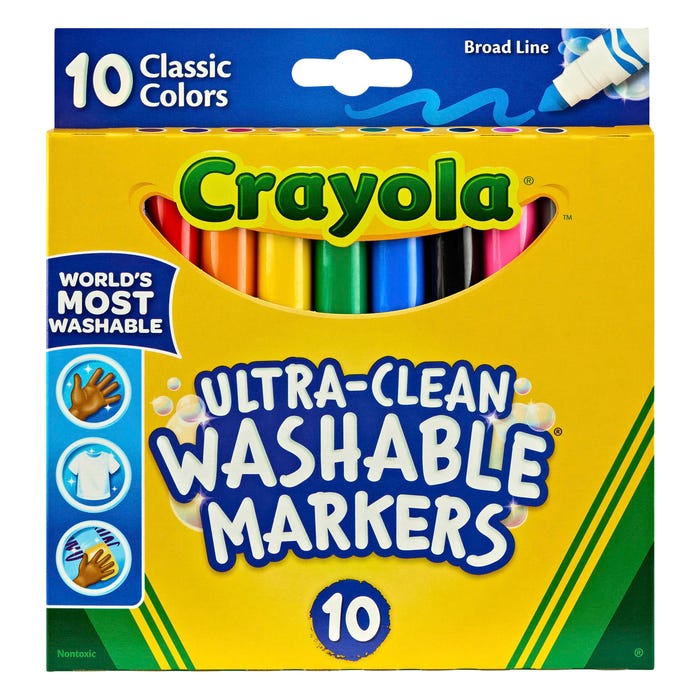 Crayola Ultra-Clean Washable Markers, Broad Line, Assorted Colors, Set of 10