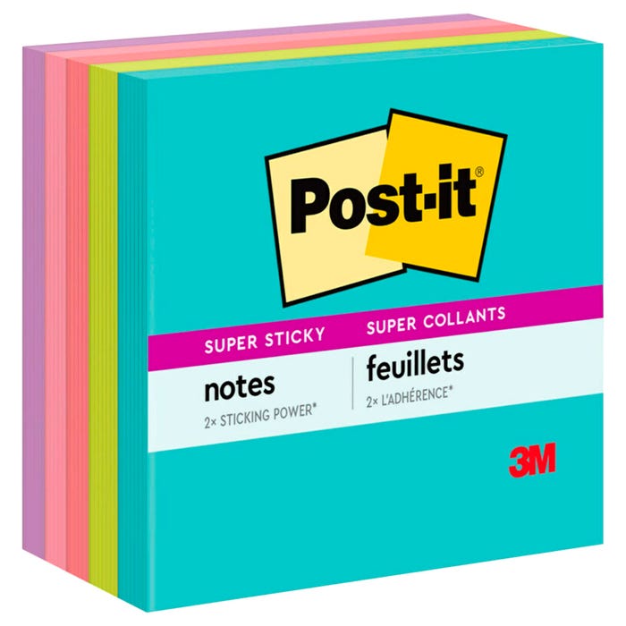 Post-it Super Sticky Notes, 3 x 3 Inches, Miami Colors, 5 Pads with 90 Sheets