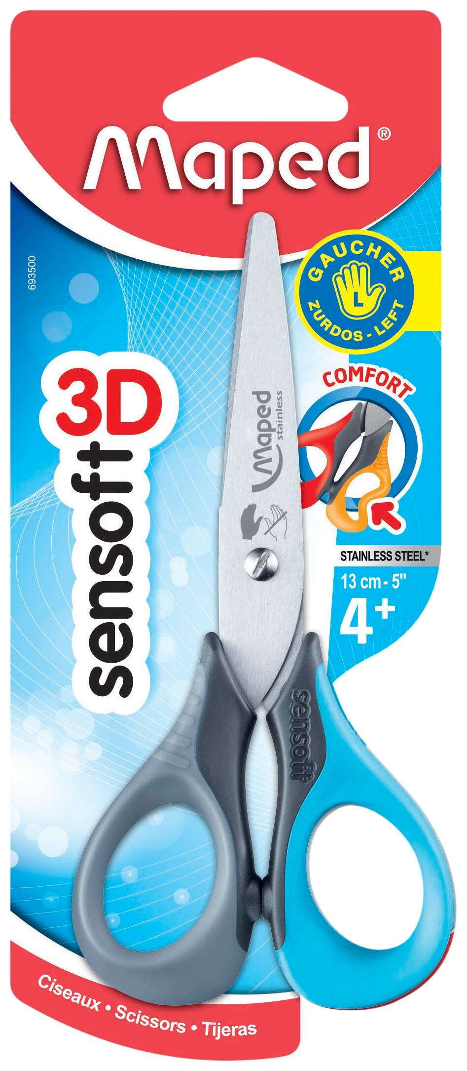 Maped 3D Sensoft Left Handed Scissors, 5 Inches, Blunt, Item Number 2023184