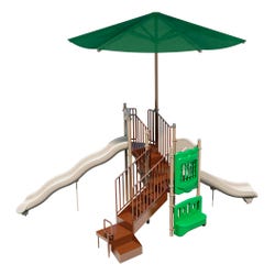 Ultra Play Timber Glen With Shade Play Structure With Ground Spike Anchor Kit, Natural Color, Item Number 2104586