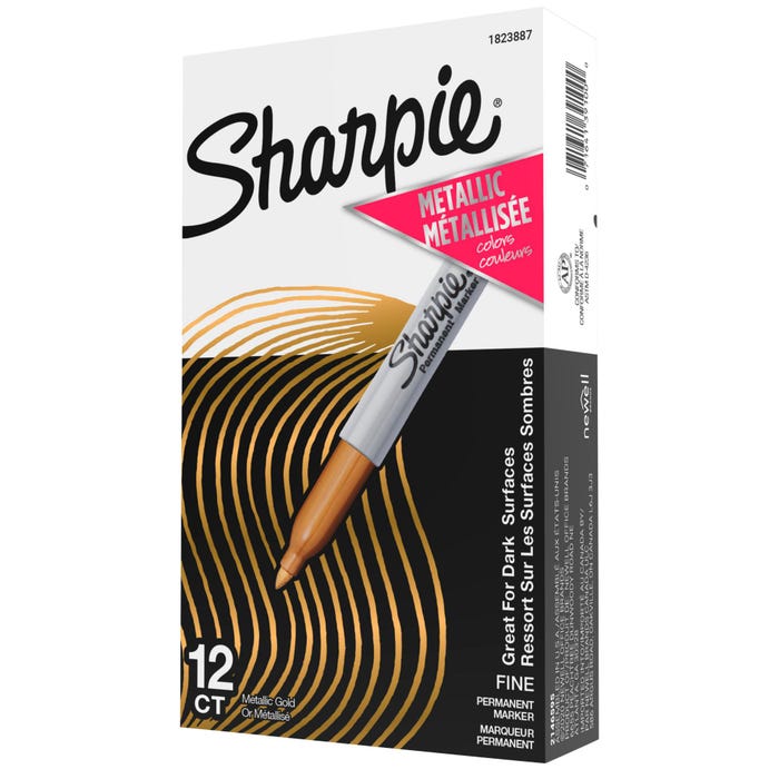 Sharpie Metallic Permanent Markers, Fine Point, Gold, Pack of 12