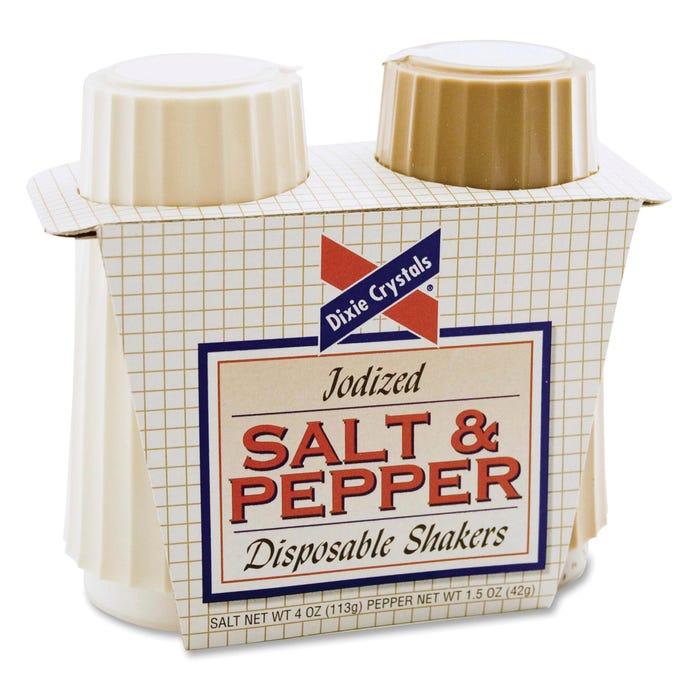 Dixie Crystals Disposable Salt and Pepper Shaker Set, 4 oz Salt, 1-1/2 oz Pepper, Set of 2