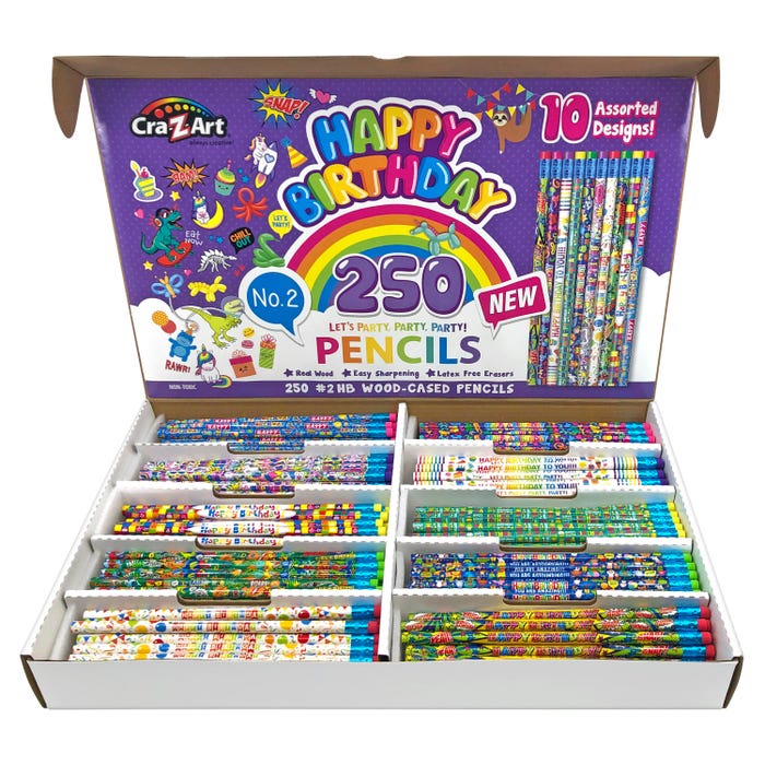 Cra-Z-Art Happy Birthday Pencils, No 2, Pre-Sharpened, Class Pack of 250