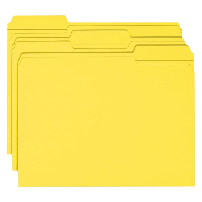 Smead Reinforced File Folders, Letter Size, 1/3 Cut Tabs, Yellow, Pack of 100