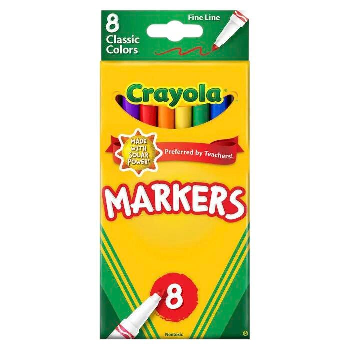 Crayola Markers, Fine Line, Assorted Classic Colors, Set of 8 008172