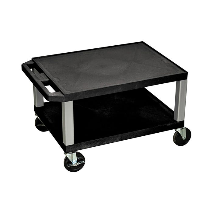 Luxor 2-Shelf Tuffy Cart with Power, Black Shelves, Nickel Legs, 24 x 18 x 16 Inches
