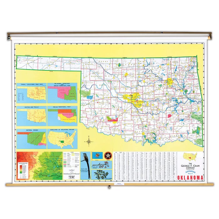 Nystrom Oklahoma Pull Down Roller Classroom Map, 68 x 50 Inches