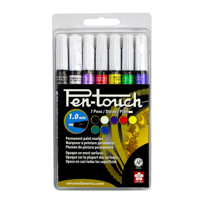 Sakura Pentouch Paint Markers, Fine Tip, Assorted Basic Colors, Set of 7