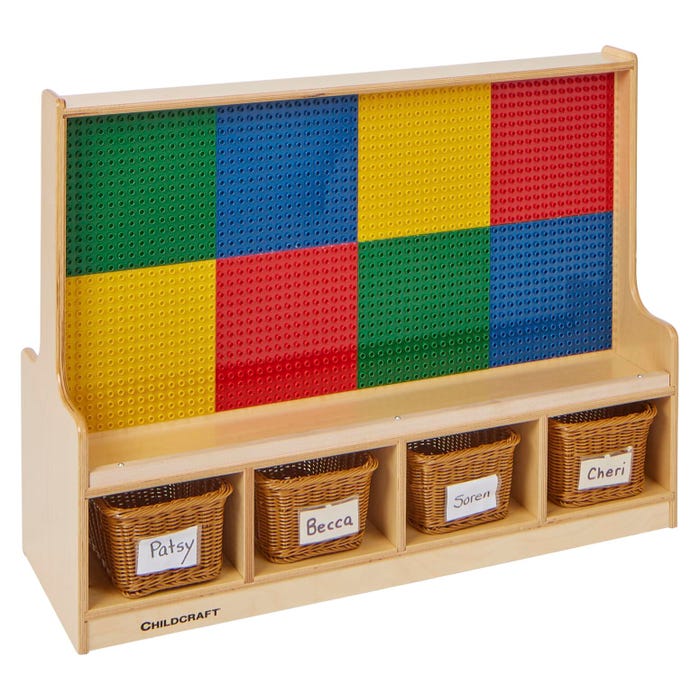 Childcraft Dual-Sided Building-Brick Activity Center, Preschool Grid, Whiteboard, Baskets, 39-1/2 x 14-1/4 x 30 Inches