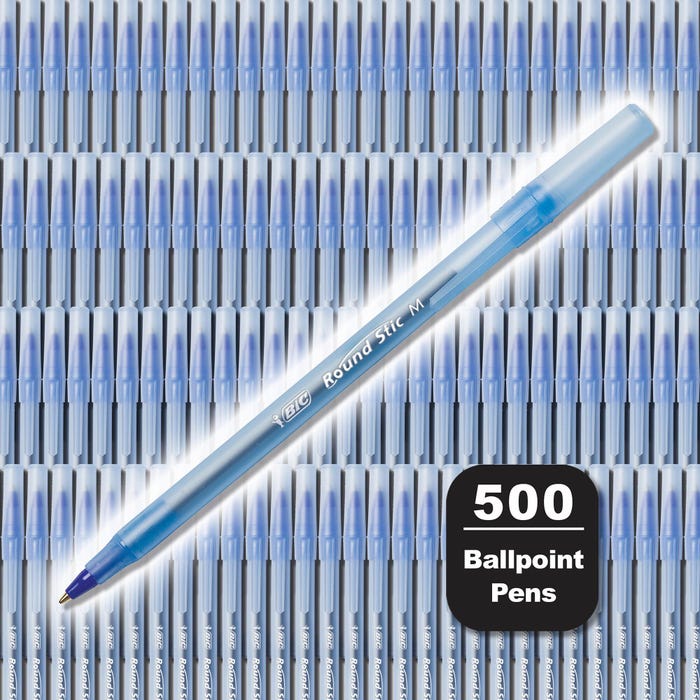 BIC Round Stic Xtra Life Blue Ballpoint Pens Medium 1.0 mm, 500 Count Bulk Pack