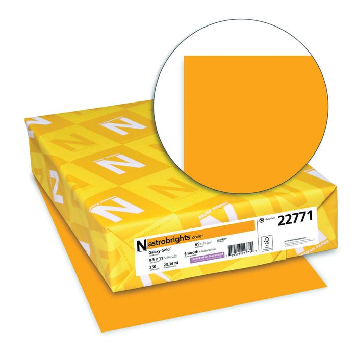 Astrobrights Card Stock, 8-1/2 x 11 Inches, 65 lbs, Galaxy Gold, Pack of 250