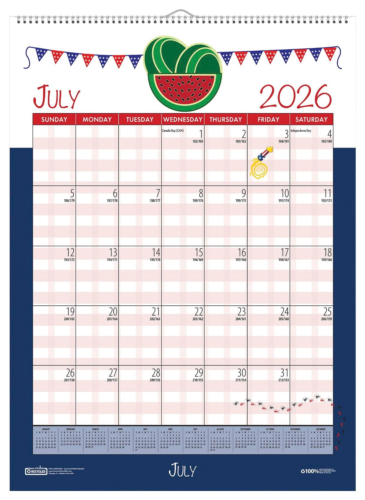 Image for House of Doolittle Recycled Academic Wall Calendar, July 2026 to June 2027, 12 x 16-1/2 Inches, Seasonal from School Specialty