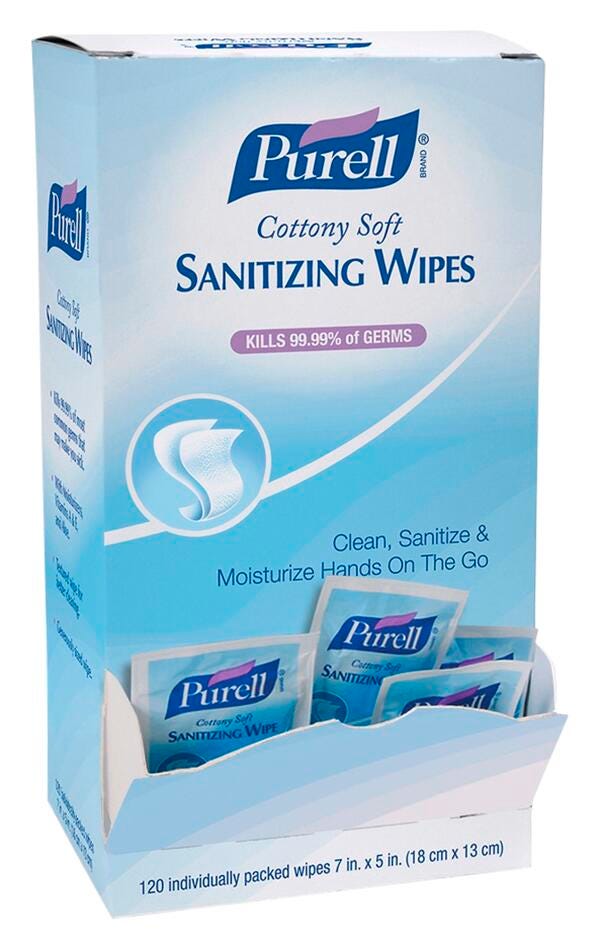 Purell Cottony Soft Hand Sanitizing Wipes, Individually Wrapped, 120 Count, Case of 12, Item Number 2050153