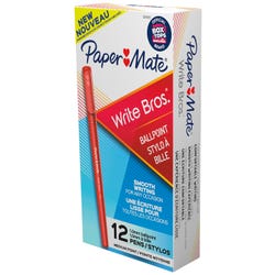 Paper Mate Write Bros. Ballpoint Pens, Medium Point, 1.0 mm, Red, Pack of 12 027337