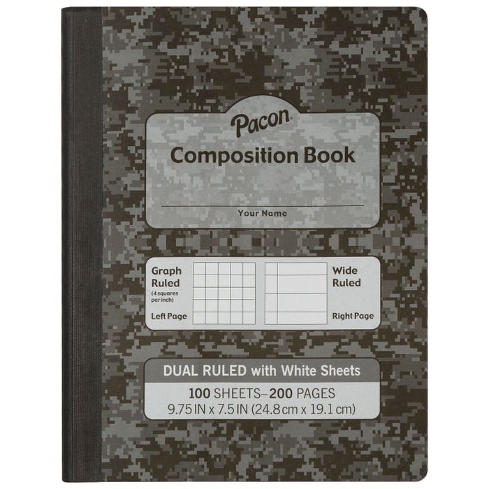 Pacon Dual Ruled Composition Book, Gray, 9-3/4 x 7-1/2 Inches, 100 sheets