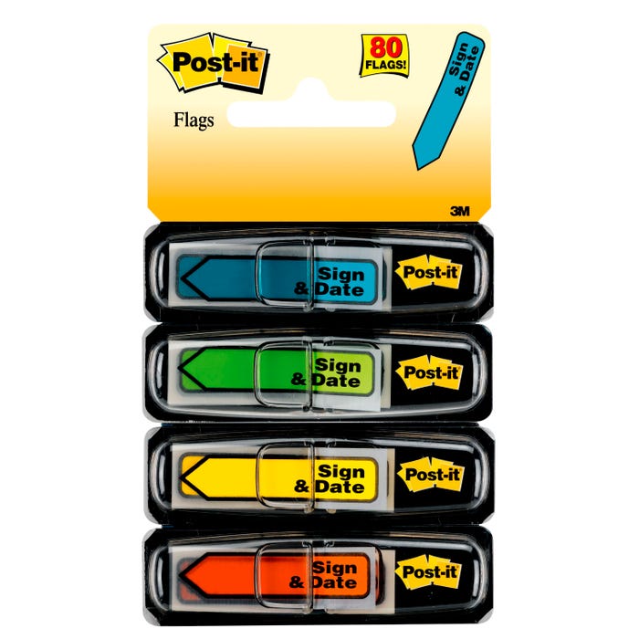 Post-it Sign & Date Flags, 1/2 x 1-7/10 Inches, Assorted Colors, Pack of 80