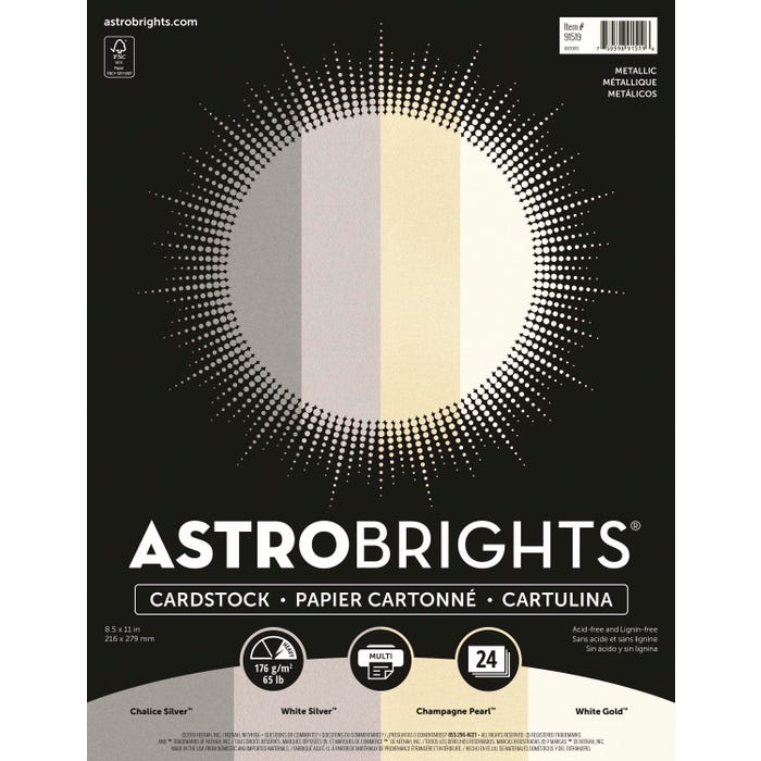 Astrobrights Premium Cardstock, 8-1/2 x 11 Inches, Metallic Assortment, 24 Sheets