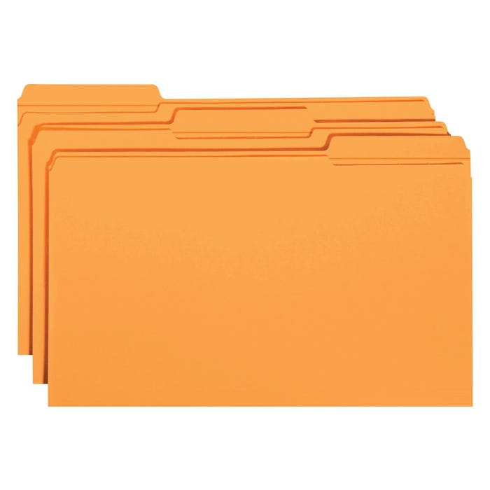 Smead Reinforced File Folders, Legal Size, 1/3 Cut Tabs, Orange, Pack of 100