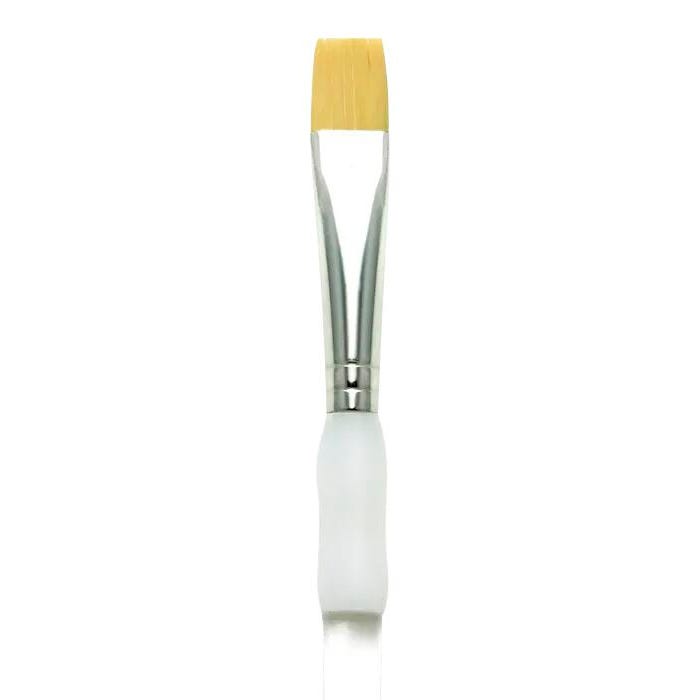 Royal & Langnickel Soft Grip Flat Golden Taklon Fiber Non-Slip Rubber Grip Acrylic Handle Paint Brush, Size 12, Pack of 12