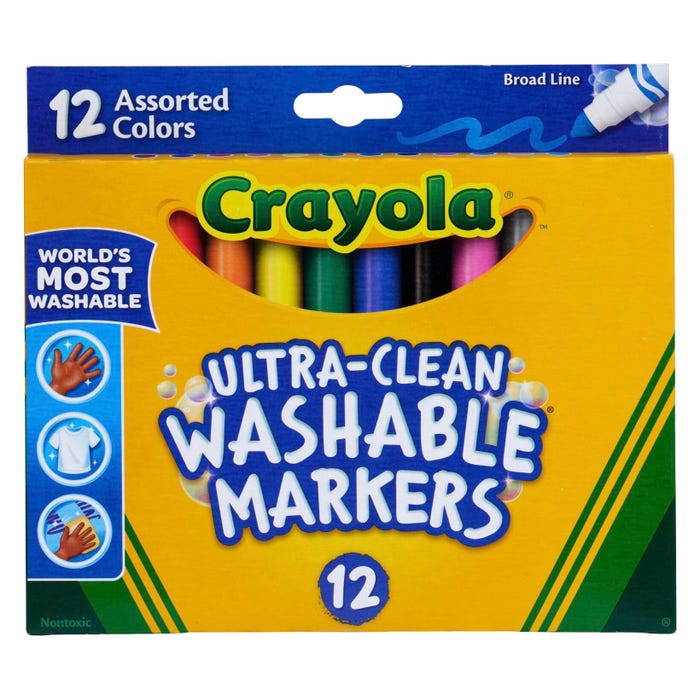Crayola Ultra-Clean Washable Markers, Broad Line, Assorted Colors, Set of 12