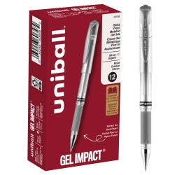 uniball Impact Gel Pen, 1.0 mm, Silver, Pack of 12