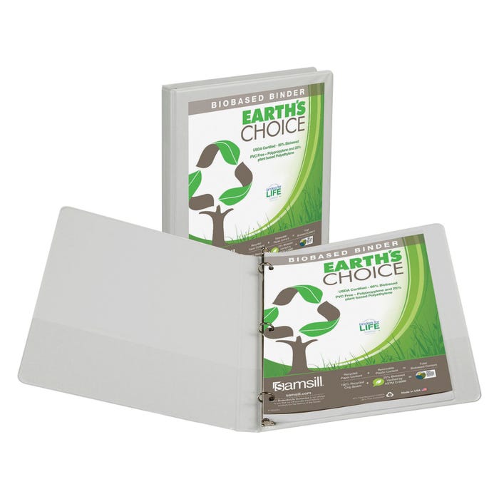 Samsill Earth's Choice Eco-Friendly View Binder, 1/2 Inch Round Ring, White