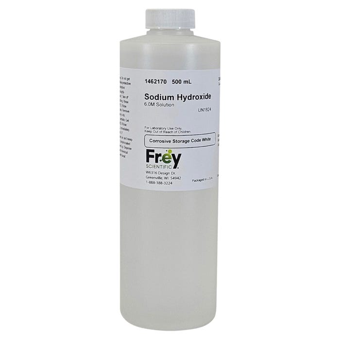 Frey Scientific Sodium Hydroxide, 6 Molar Solution, Reagent Grade, 500 mL
