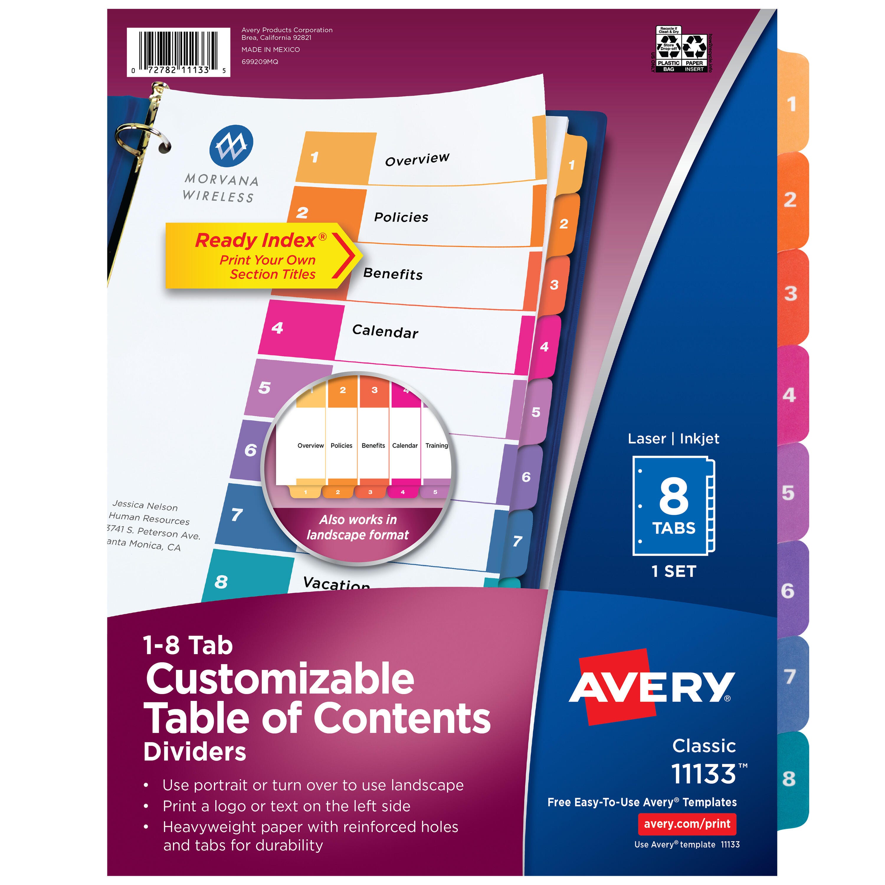 Image for Avery Ready Index Dividers, 8 Tab, 1-8, Assorted Colors, 1 Set from School Specialty
