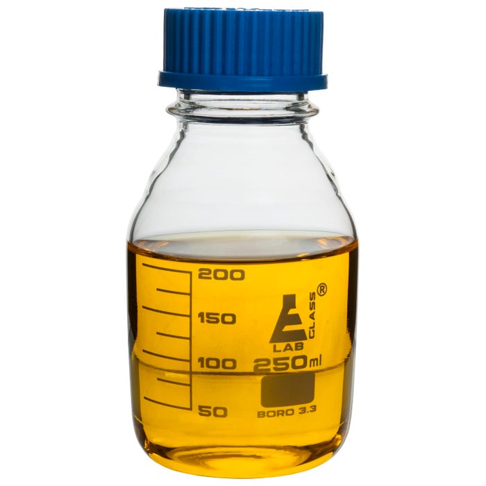 Eisco Labs Reagent Bottle with Screw Cap, Graduated, 250 Milliliters, Clear