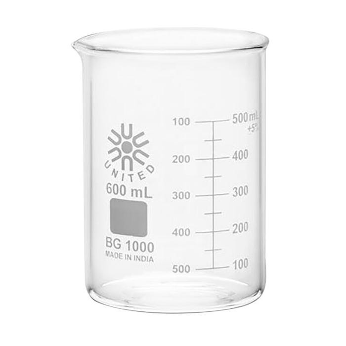 United Scientific Low Form Beakers, Borosilicate Glass, 600 Milliliters, Pack of 6