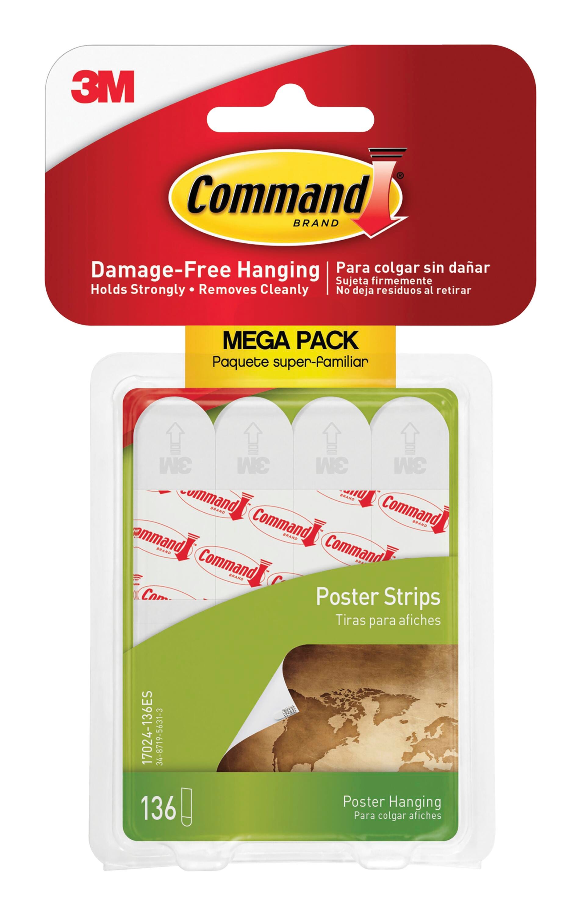 Command Poster Strip Mega-Pack, 0.63 x 1.81 Inches, White, Pack of 136 2133431