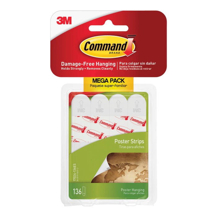 Command Poster Strips, 3/5 x 1-4/5 Inches, White, Mega Pack of 136
