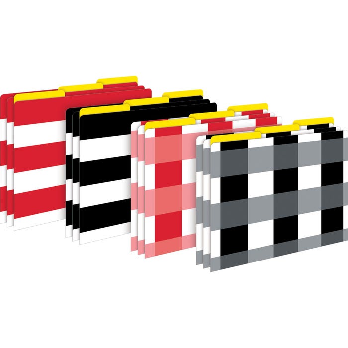 Barker Creek File Folders, Buffalo Plaid/Wide Stripes Design, Letter Size, Set of 12