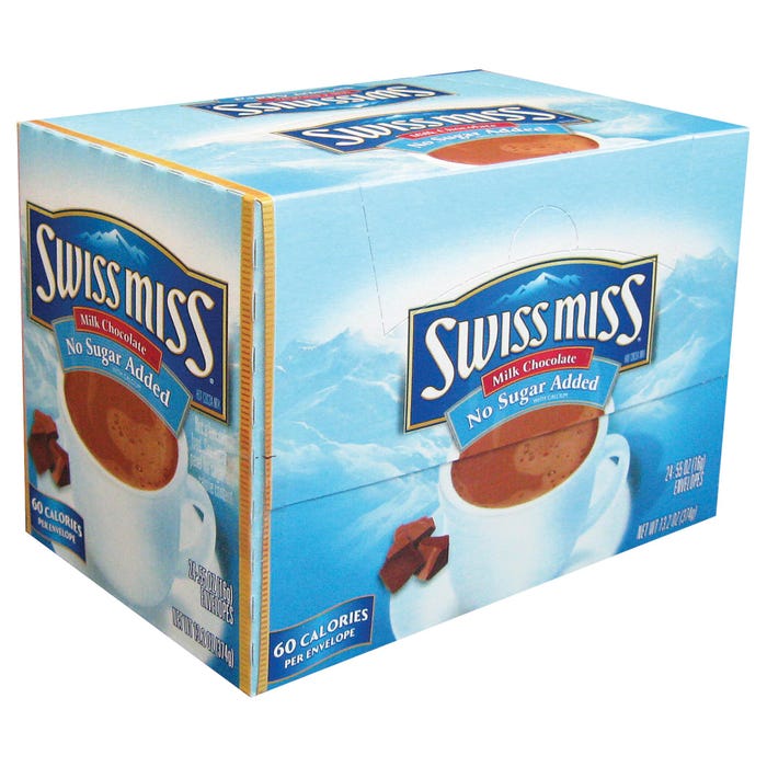Swiss Miss No Sugar Added Hot Chocolate Mix, 0.55 Ounces, Pack of 24