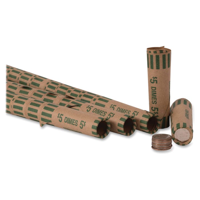 Coin-Tainer Tubular Coin Wrap, Dime, Nested, Green, Pack of 1000