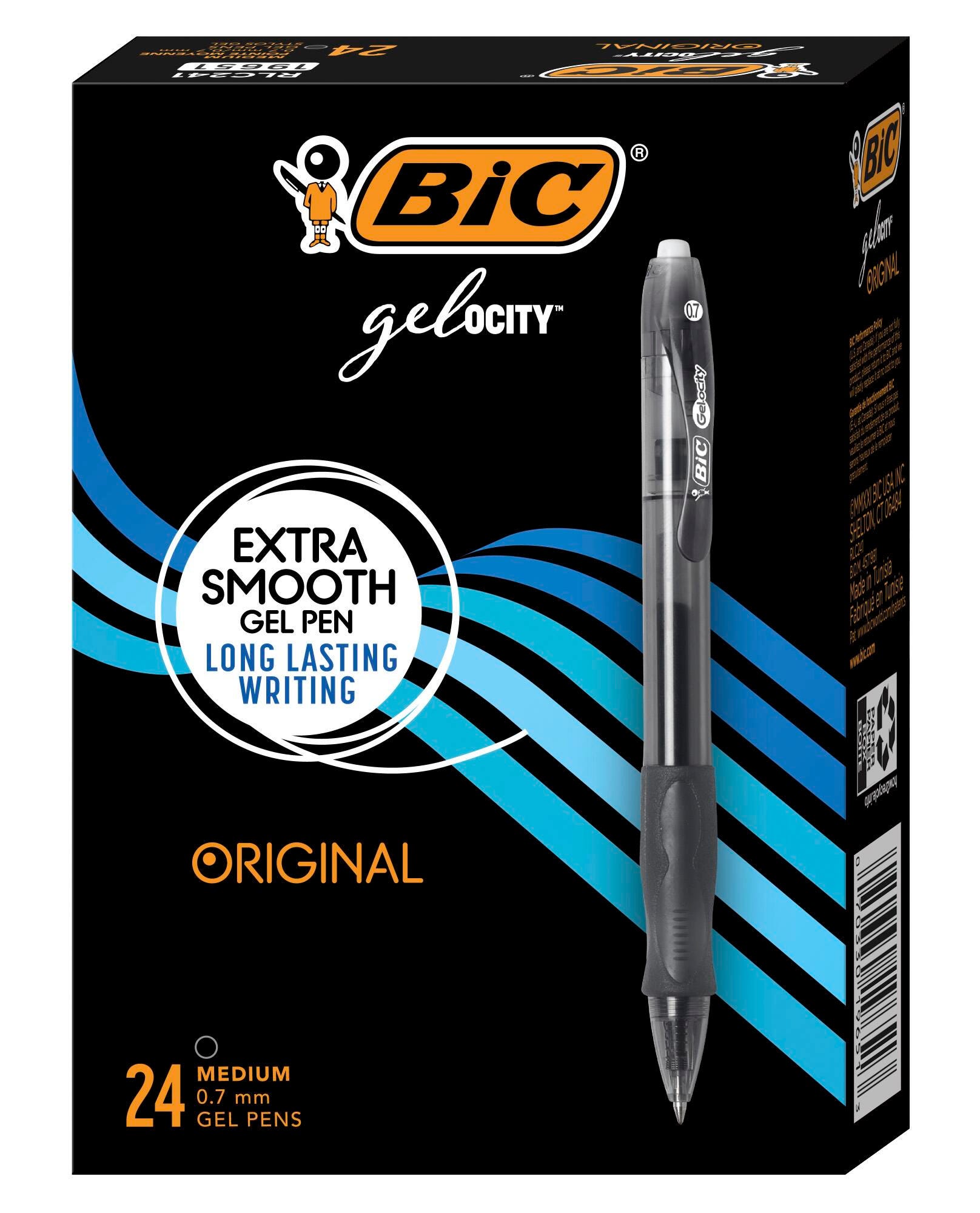 BIC Gel-ocity Retractable Gel Pens, 0.7mm, Medium Point, Black, Pack of 24 1481995
