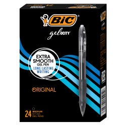 BIC Gel-ocity Retractable Gel Pens, 0.7mm, Medium Point, Black, Pack of 24 1481995