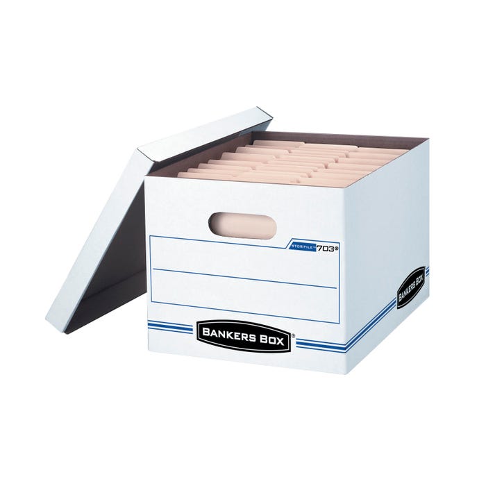 Bankers Box Stor/File Basic-Duty File Storage Box, Letter/Legal Size, 12 x 15 x 10 Inches, White/Blue, Pack of 12