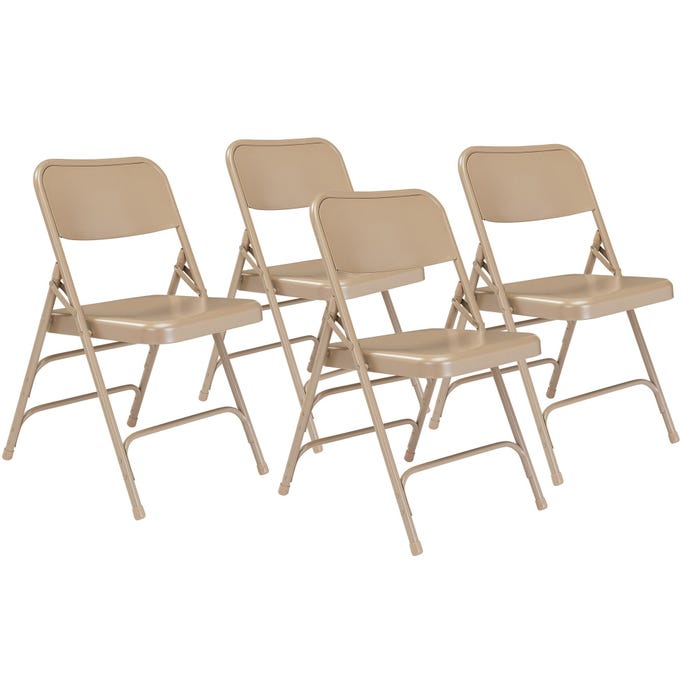National Public Seating 300 Series Deluxe Steel Folding Chair, 17-1/4 Inch Seat, Beige, Set of 4