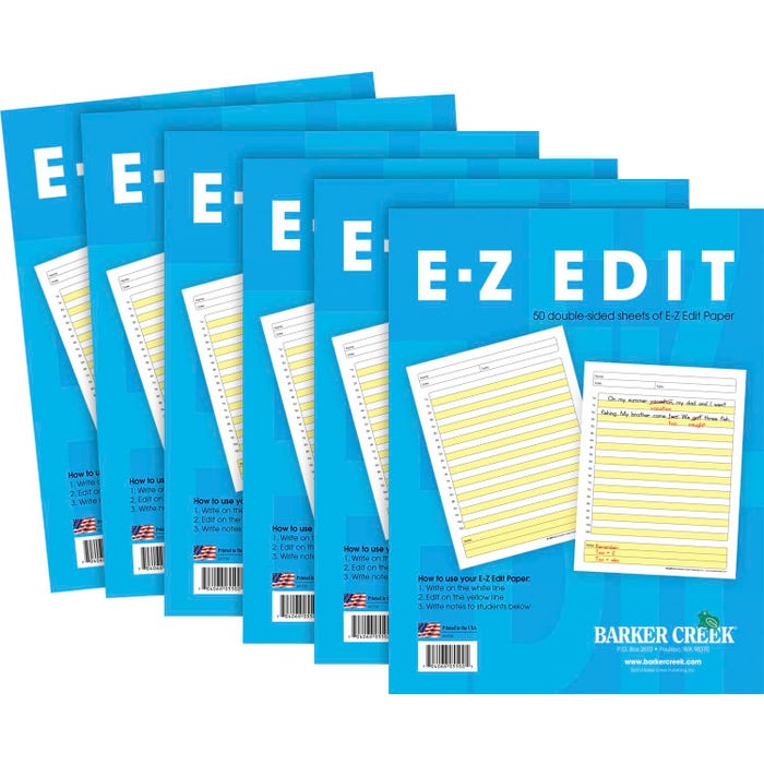 Barker Creek E-Z Edit Writing Paper, 8-1/2 x 11 Inches, 50 Sheets/100 Pages, Pack of 6