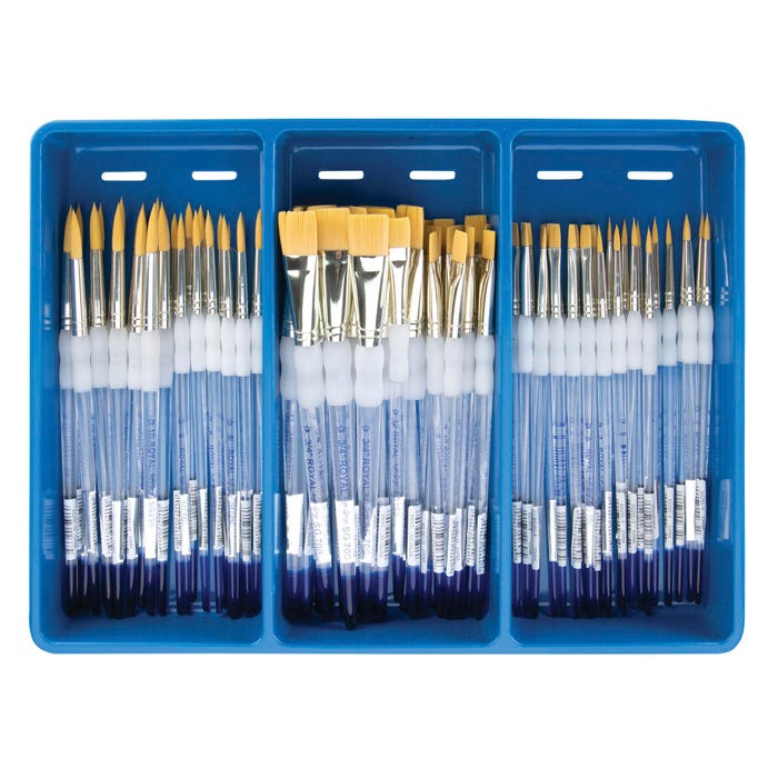 Royal & Langnickel Soft Grip Golden Taklon Brush Assorted Classroom Pack, Pack of 72