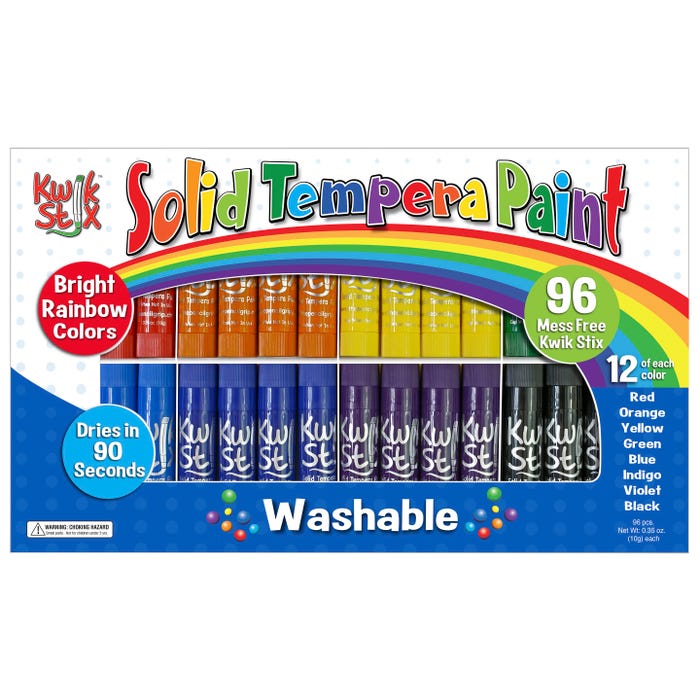 Kwik Stix Solid Tempera Paints, Assorted Rainbow Colors, Set of 96