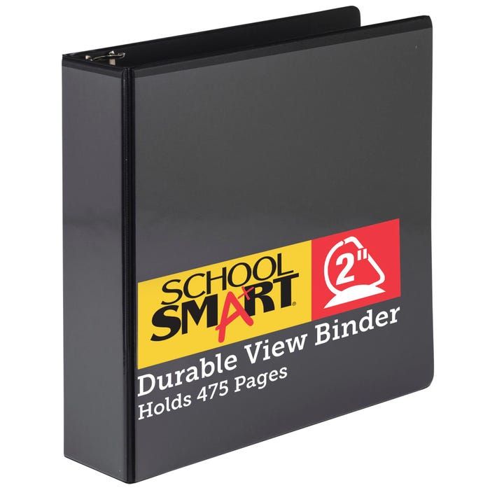 School Smart Durable Polypropylene D-Ring View Binder, 2 Inches, Black