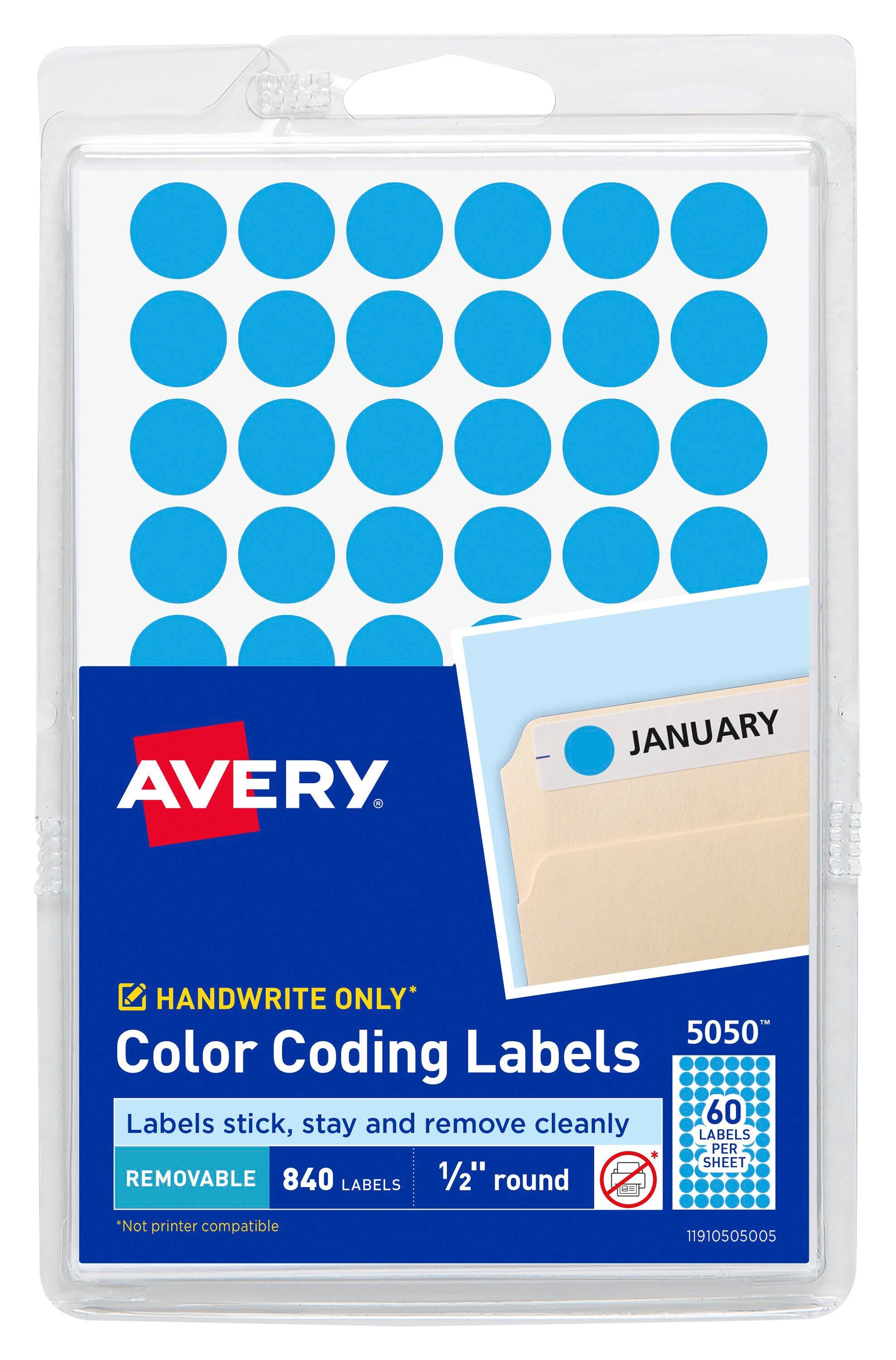 Avery Printable Color Coding Labels, 1/2 Inch Diameter, Light Blue, Pack of 840 1572066