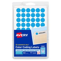 Avery Printable Color Coding Labels, 1/2 Inch Diameter, Light Blue, Pack of 840 1572066
