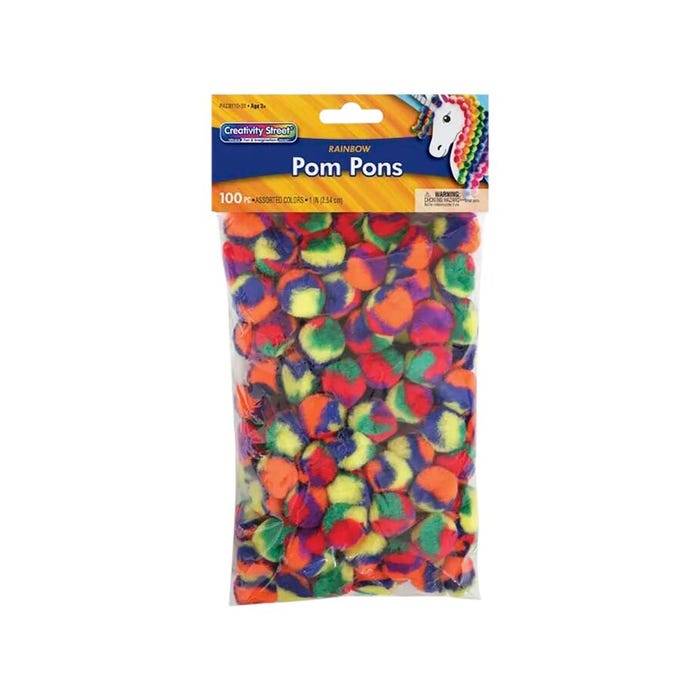 Creativity Street Non-Toxic Pom Pon, 1 in, Rainbow Color, Pack of 100