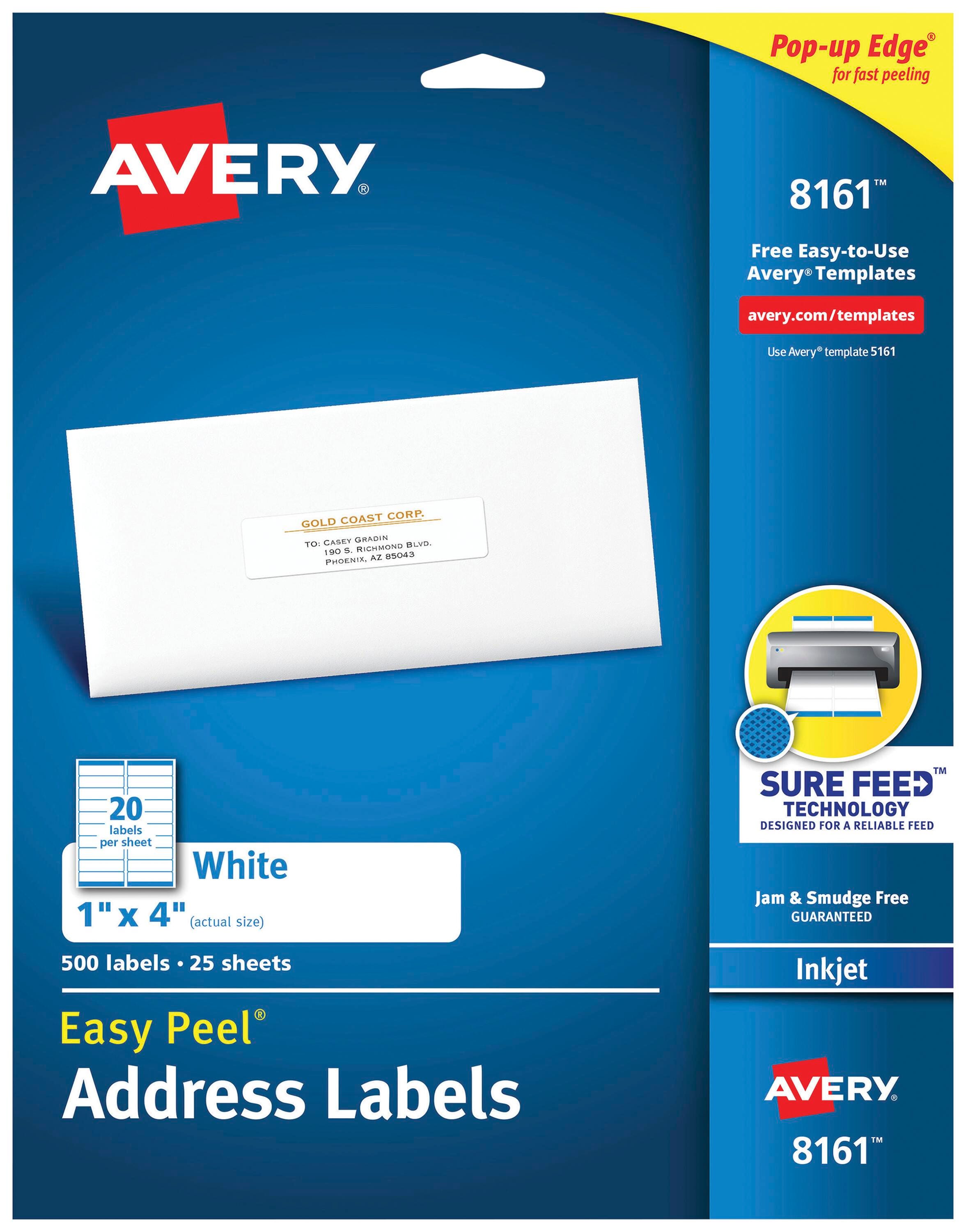 Avery Easy Peel Address Labels, Inkjet, 1 x 4 Inches, Pack of 500 067679