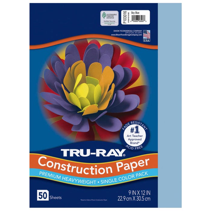 Tru-Ray Sulphite Construction Paper, 9 x 12 Inches, Sky Blue, 50 Sheets